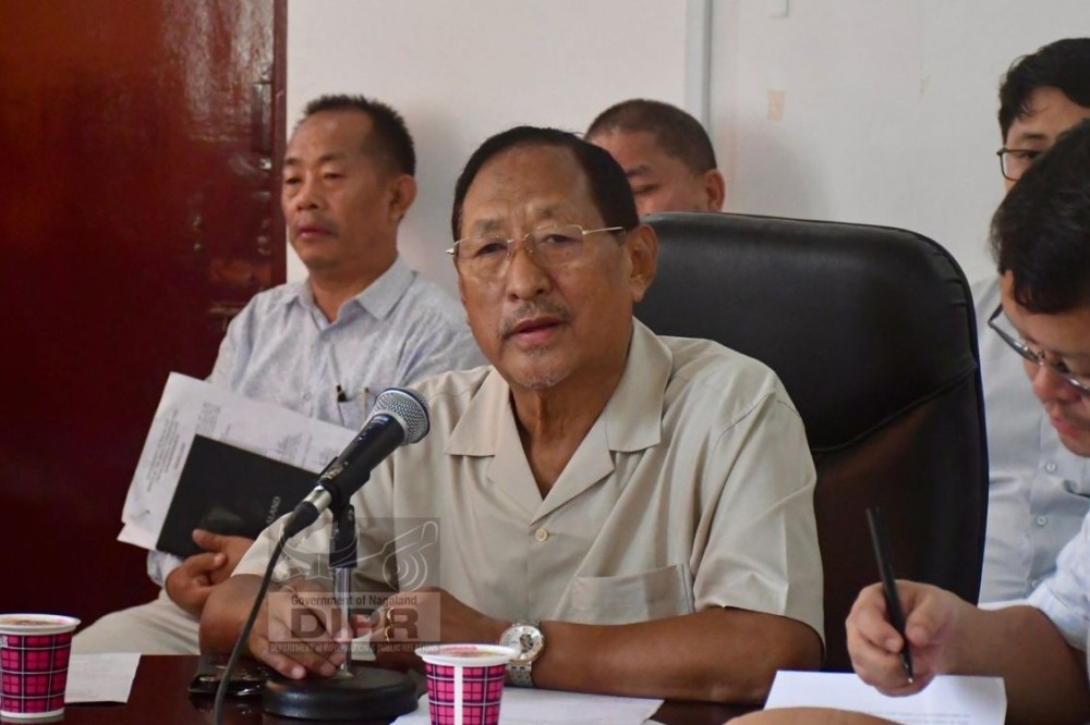 Advisor for Urban Development & Municipal Affairs and Chairman, DPDB, Chümoukedima addresses the monthly meeting of the board in Chümoukedima on June 10. (DIPR Photo)